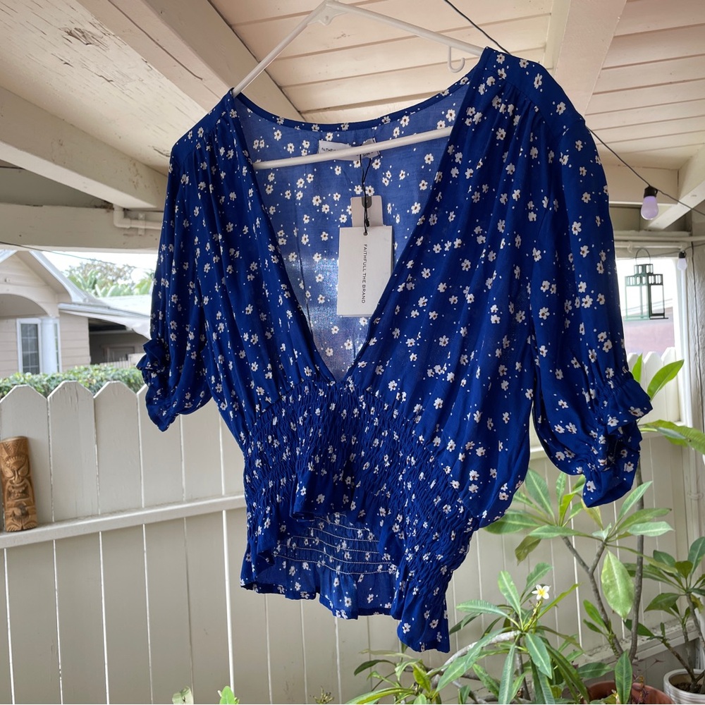 Faithfull the Brand Navy Floral Blouse